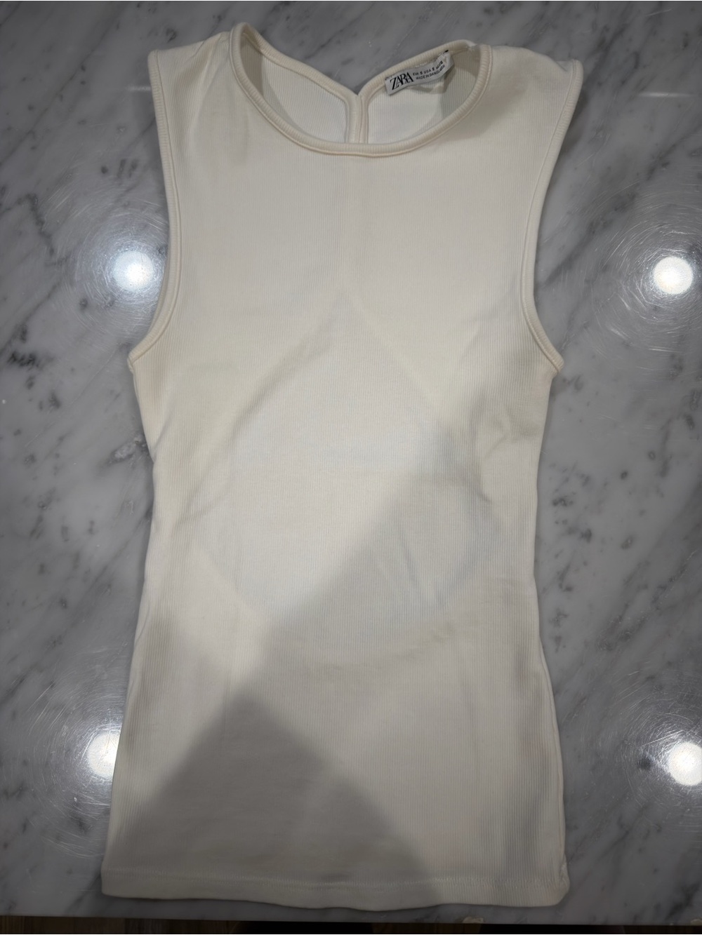 ZARA Ivory Ribbed Sleeveless Tank Top